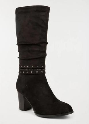 Черные сапоги graceland с декором, эко-замша.