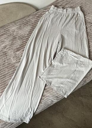 Штани кремові довгі широкі штани-палаццо спортивні вільні з високою посадкою на резинці на високий зріст світло бежеві з кишенями h&m