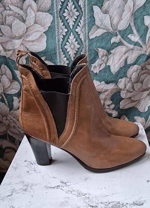 Кожаные женские ботильоны коричневые ботинки сапоги челси сапожки демисезон козышки лодочки ковбойки