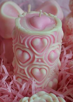 Свічка-колона з сердечками ручної роботи з соєвого воску, романтичний декор для дому, подарунок на день святого валентина, день матері