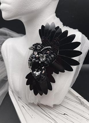 Оригінальна брошка чорна горлиця в єдиному екземплярі, авторська ручна робота