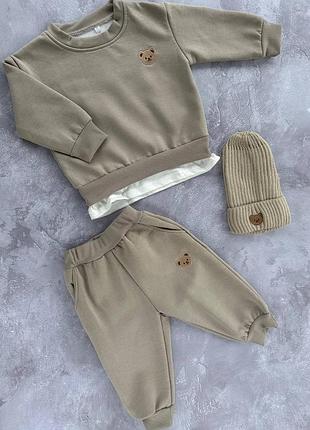 Дитячий теплий костюм двійка штани кофта утеплені плюшем