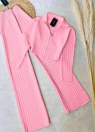 Жіночий повсякденний класичний ангоровий костюм двійка штани та кофта укорочена топ на змійці тканина королівська ангора рубчик