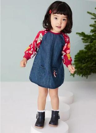 Стильна новорічна джинсова сукня next на 2-3 роки