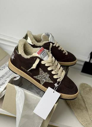 Кеды женские замшевые коричневые утеплённые мех звезда зимние натуральные