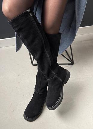 Жіночі чоботи натуральна замша чорні