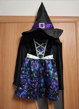 Яскравий карнавальний костюм відьми, ночі,  плаття накидка і шляпа на 2-3 роки