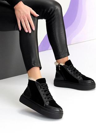 Ботинки "milos" женские кожа замша экомех черный 25695