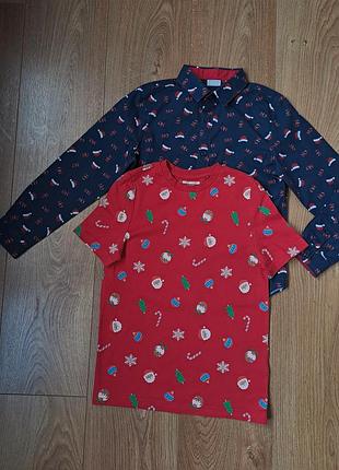 Новогодняя рубашка футболка для мальчика/набор