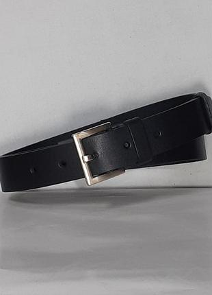 Ремінь 02.071.134 (3,5 х 120 см) чорний шкіряний брючний гладкий з золотистою пряжкою