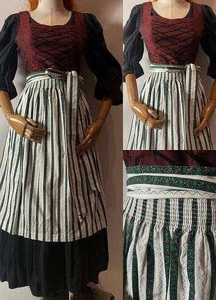 Вінтажний бавовняний пишний білий зелений  фартух передник запасник припинда в етно стилі до українського строю