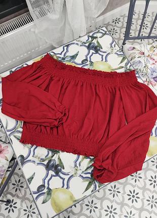 Кроп-топ, блуза с открытыми плечами и длинным рукавом