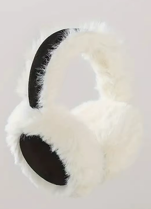 Теплые наушники черные-белые мех замшевые ушки детские черно-белого цвета зимние меховые женские наушники на зиму теплые наушники чернине-белые мех