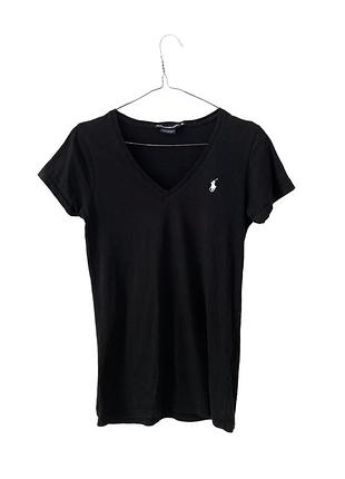 Черная футболка с v-образным вырезом polo ralph lauren