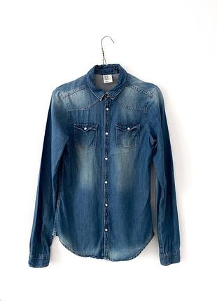 Джинсова синя сорочка h&amp;m