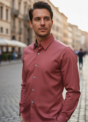 Безупречная терракотовая рубашка non iron производителя элитных рубашек из нимечки olymp