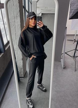 Жіночий повсякденний спортивний костюм двійка штани та кофта тканина трикотаж рубчик