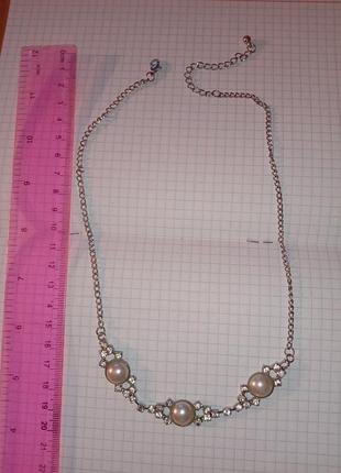 Колье ожерелье чокер винтажный серебристый жемчуг божютерия цепочка