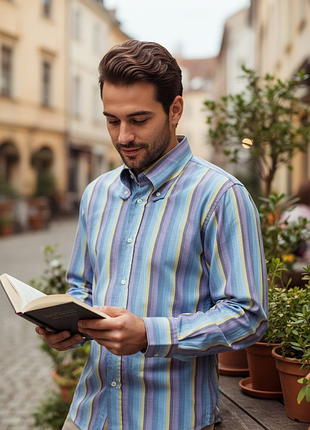 Неповторна стильна 100% бавовняна сорочка у смужку dia groove, made in italy