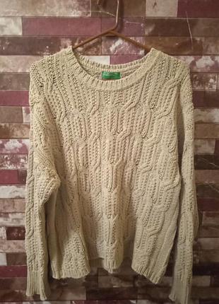 Джемпер женский вязаный бежевого кольору benetton розмир м