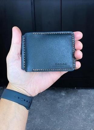 Зажим для денег мужской кожаный| ручная прошивка| 3 отдела под карты| черный цвет