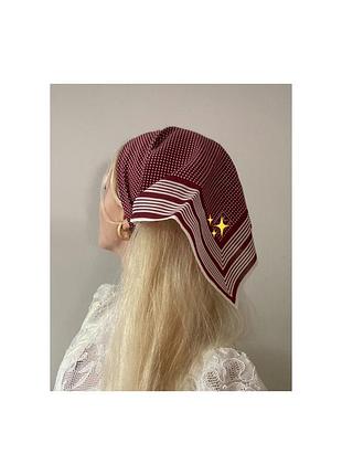 Стильна жіноча натуральна густинка бордова брендова люксова хустка косинка