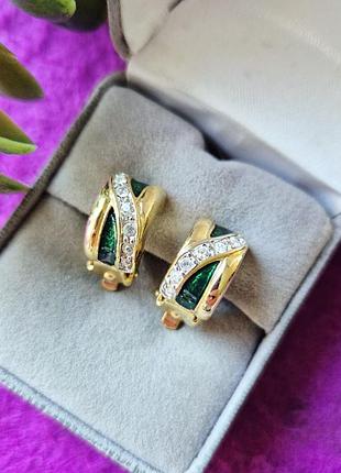 Клипсы шарики, изумрудная эмаль, винтаж