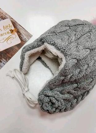 Шапка детская зимняя середина махра натуральный бубон