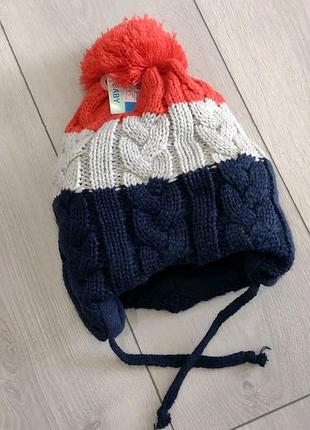 Шапка детская зимняя середина флис нова для мальчика на завязках