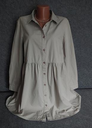 Коттоновая свободная длинная рубашка серого цвета с оливковым подтоном 48 размера