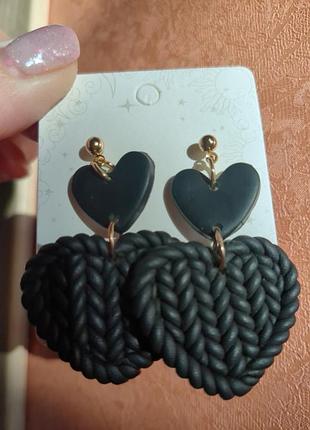 Серьги "плетные сердца" черные