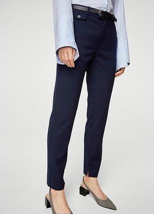 Брюки mango (новые) - прямой крой, темно-синие, деловой стиль | средняя посадка | полиэстер/вискоза/эластан | размер l (48)