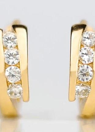 Золотисті сережки фіанітами.  сережки на кожен день, ефектні круглі сережки, стриманий темперамент, універсальні жіночі прикраси