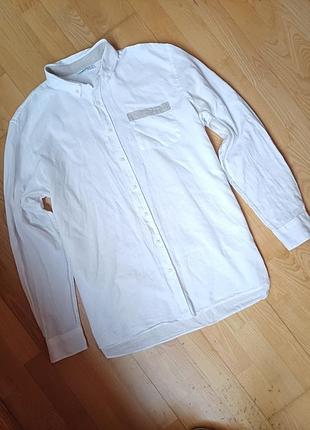 Льняная рубашка livergy xl с длинным рукавом белая сорочка стильная трендовая рубашка