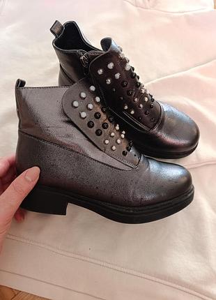 Короткие ботинки, ботинки, ботинки 35 р 22см,серые ботинки для девочек,женок. обувь зима, осень