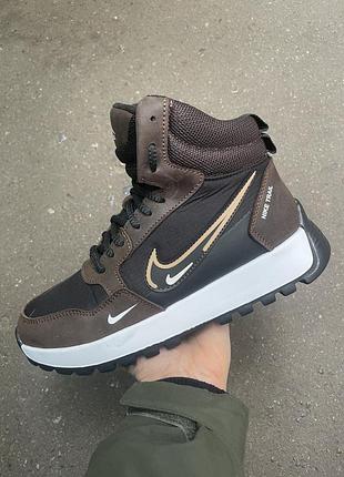 Зимові кросівки nike brown black з хутром на пінці