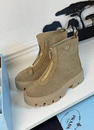 Черевики жіночі замшеві бежеві платформі товстої підошви