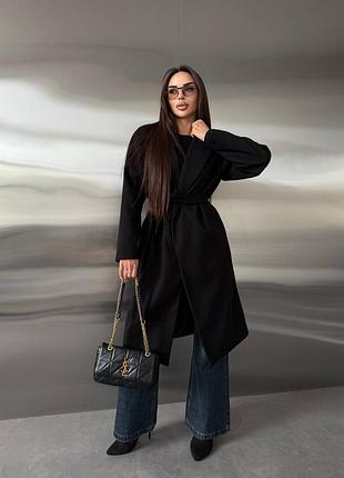 Кашемірове пальто з поясом чорне та шоколад