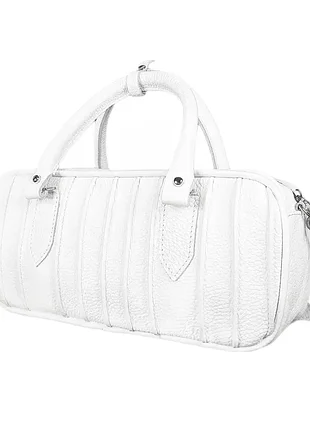 Сумка женская "броджит" натуральная кожа,белая, тиснение флотар