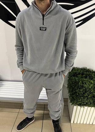 Спортивный костюм из двустороннего флиси зип молния, теплый мужской костюм зима осень