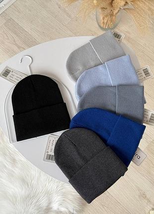 Шапка женская мужская синяя серая базовая / шапка жіноча чоловіча синя сіра