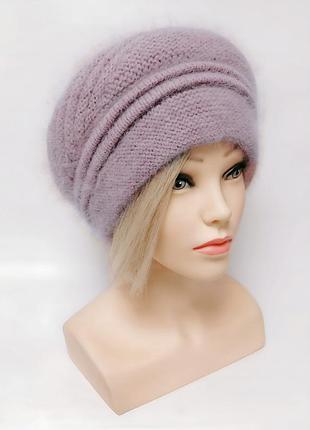 Шапка женская ангора пух норки marina пудрового темного цвета