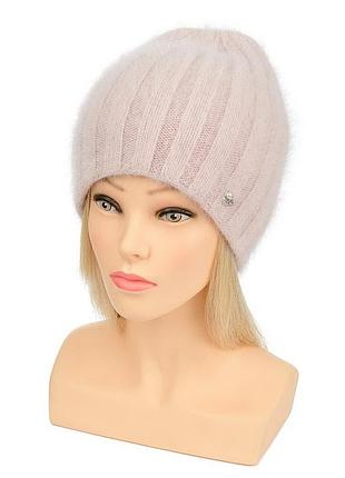 Женска шапка ангора polina пудрового цвета