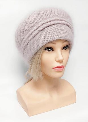Жіноча шапка ангора пух норки marina колір пудра світла