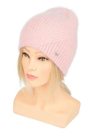 Женская шапка бини ангора linda розового цвета