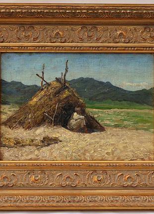 Картина художника зоммер рихард-карл карлович "путешественники в горах". ташкент, 1922 год.  (3203)