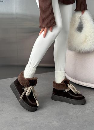 Сноубутсы женские зимние натуральная замша коричневые, замшевые зимние женские ботинки 10530