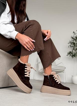 Черевики жіночі rebecca шоколад, замша зима 9915
