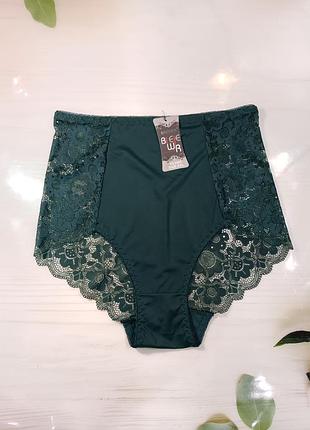 Трусики високі з мікрофібри з мереживом 💚💙🖤🤍🩷❤️