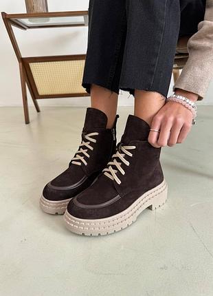 Ботинки 13141, р.38, натуральная замша, шоколад+беж